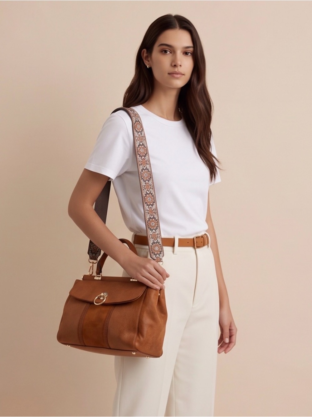LC Lauren Conrad Hill Satchel Bag Saddle Tan Faux Leather Suede Crossbody Purse